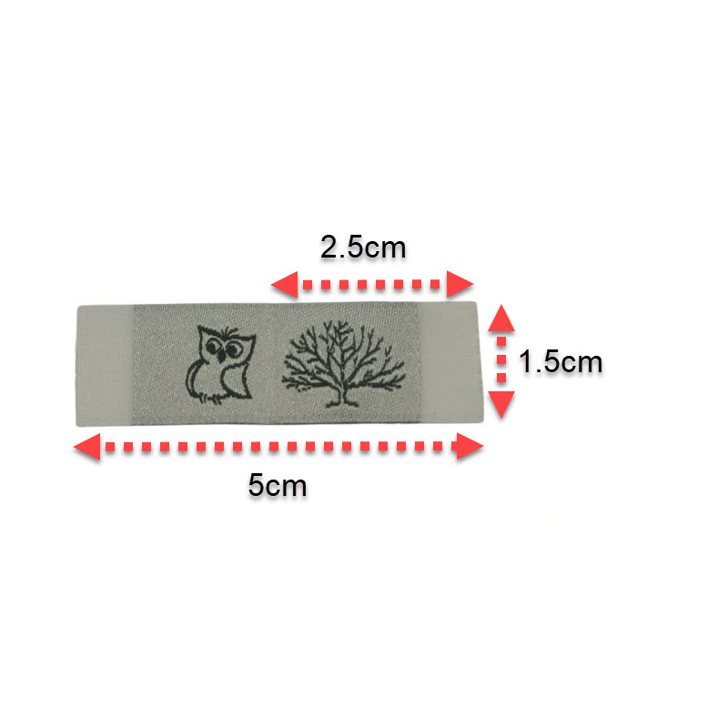 Kreativartikel.ch Weblabel mit annähkante Eule mit Baum 15 x 25mm 630 0018 000 Abmessungen