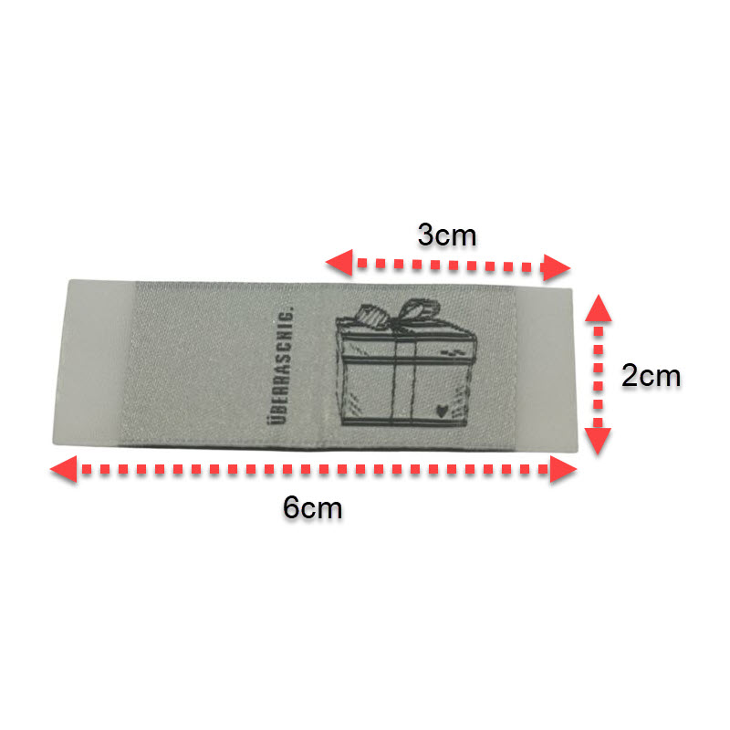 Kreativartikel.ch Weblabel mit annähkante Geschenk Überraschig  20 x 30mm 630 0030 000 Abmessung