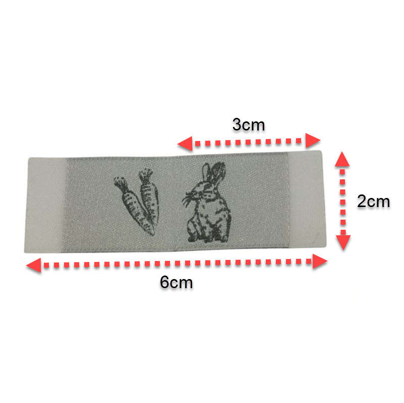 Kreativartikel.ch Weblabel mit annähkante Hase und Rüebli 20 x 30mm 630 0024 000 Abmessungen