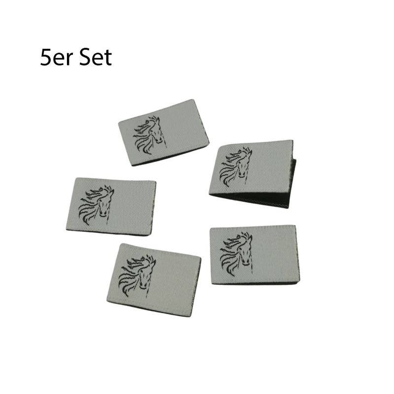 5er Set Weblabel zum Einnähen Pferd 22 x 15mm