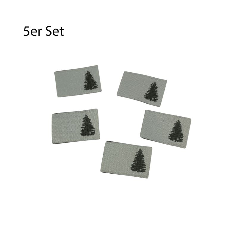 5er Set Weblabel zum Einnähen Tanne mit Herz  22 x 15mm