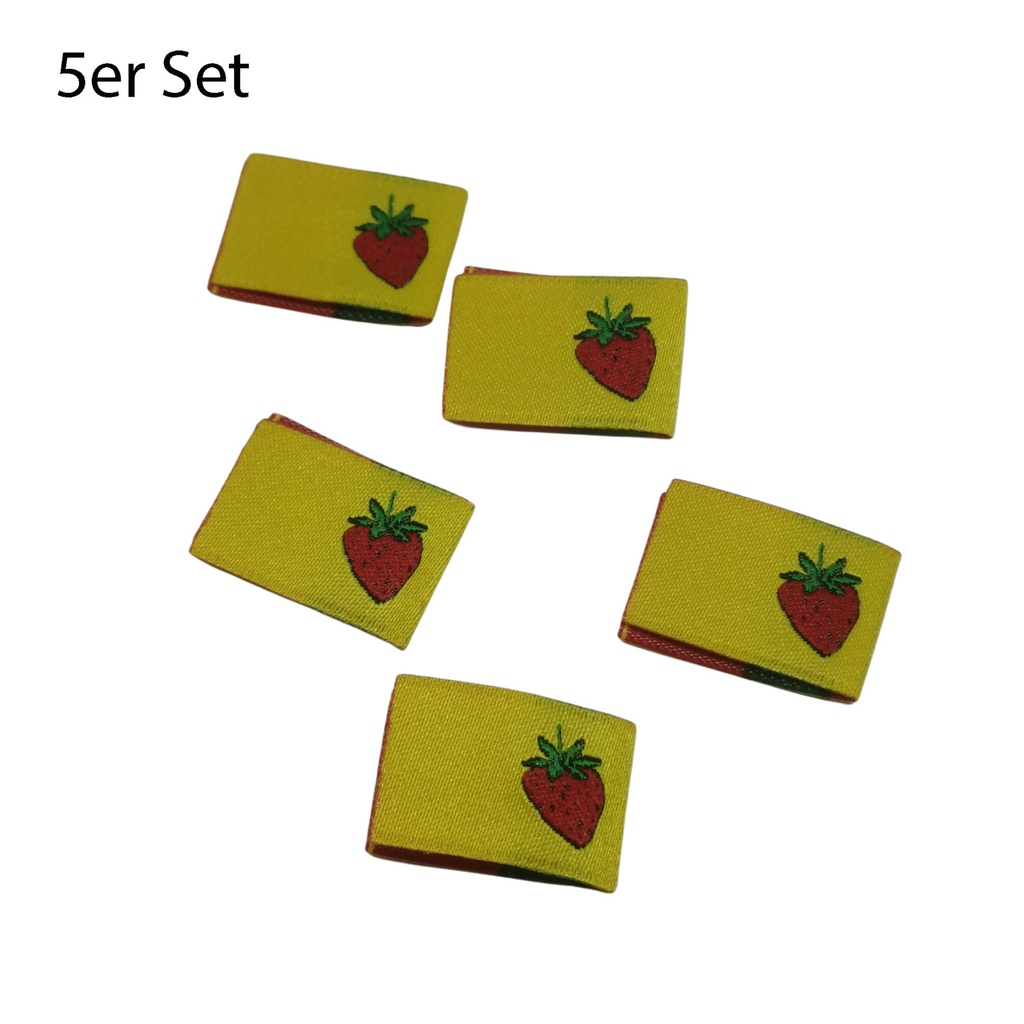 5er Set Weblabel zum einnähen Erdbeere 22 x 15mm