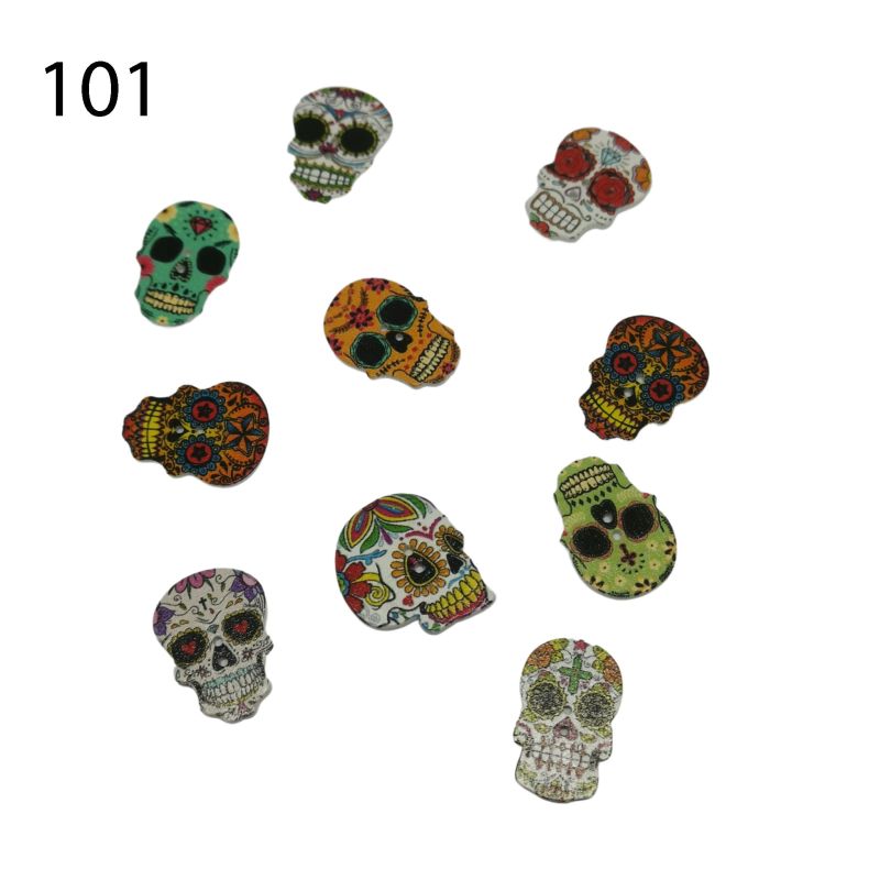 10er Pack Holzknöpfe Skull