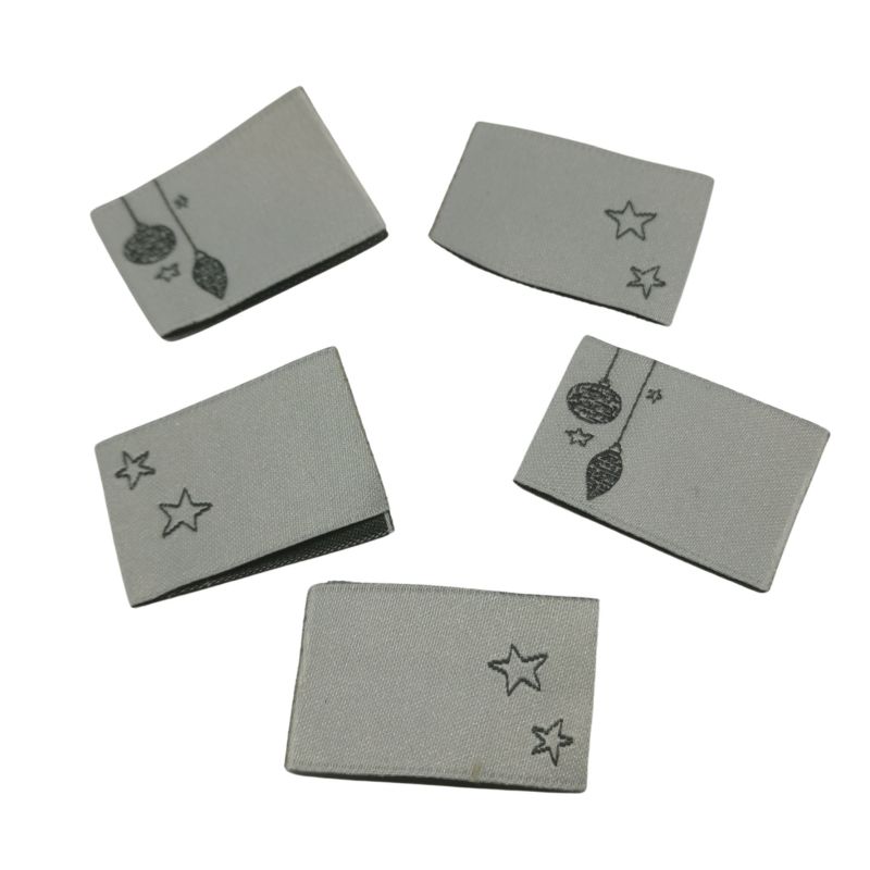 5er Set Weblabel zum Einnähen Weihnachtskugeln und Sterne 30 x 20mm