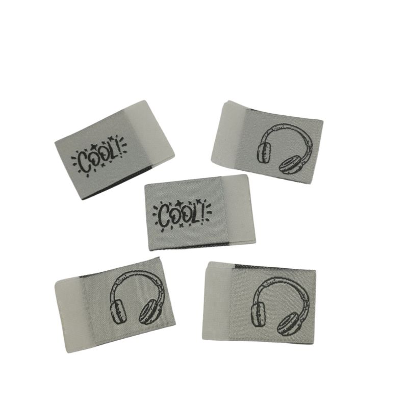 5er Set Weblabel zum Einnähen mit Annähkante Kopfhörer / Cool 20 x 30mm