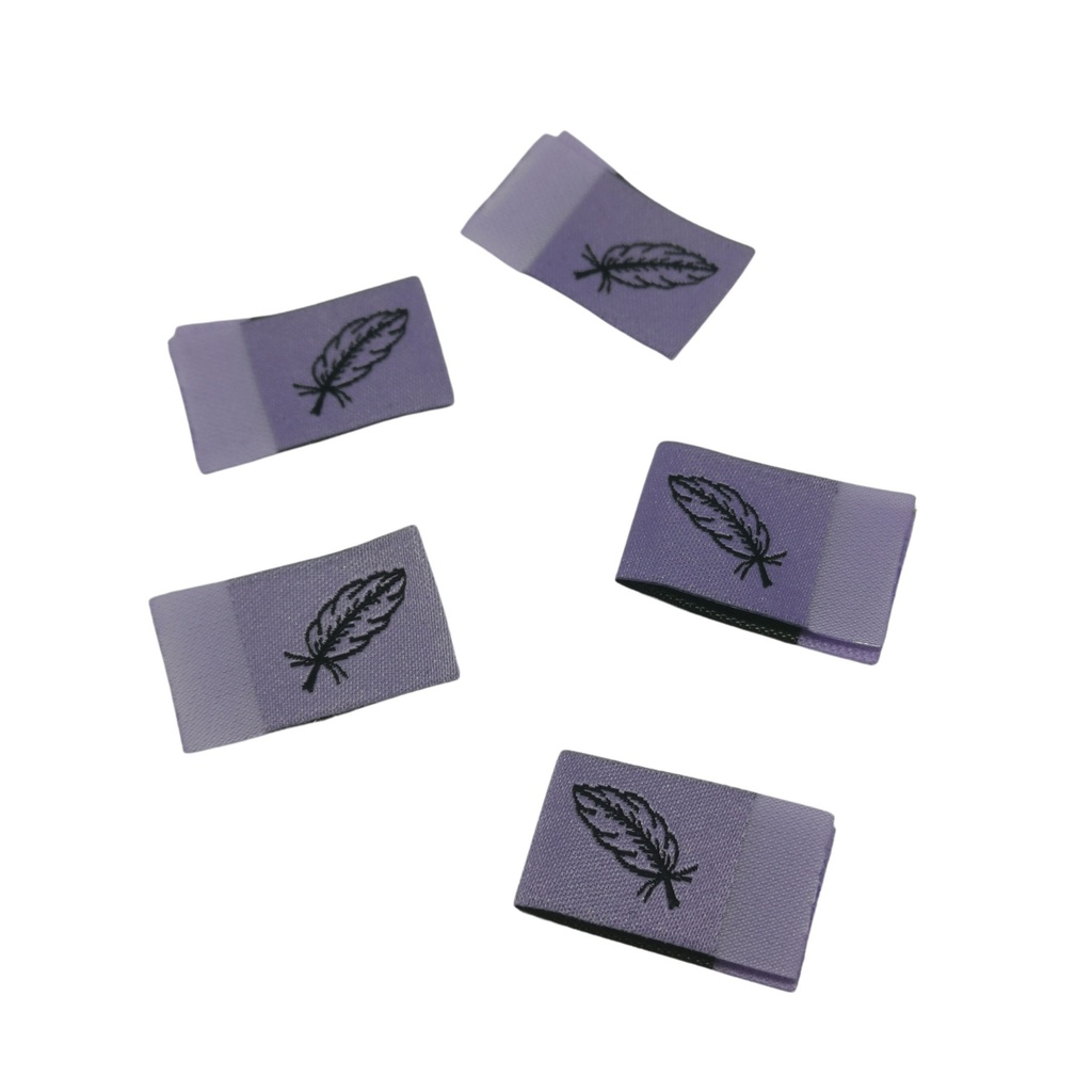 Weblabel zum einnähen mit Annähkante Feder 15 x 25mm