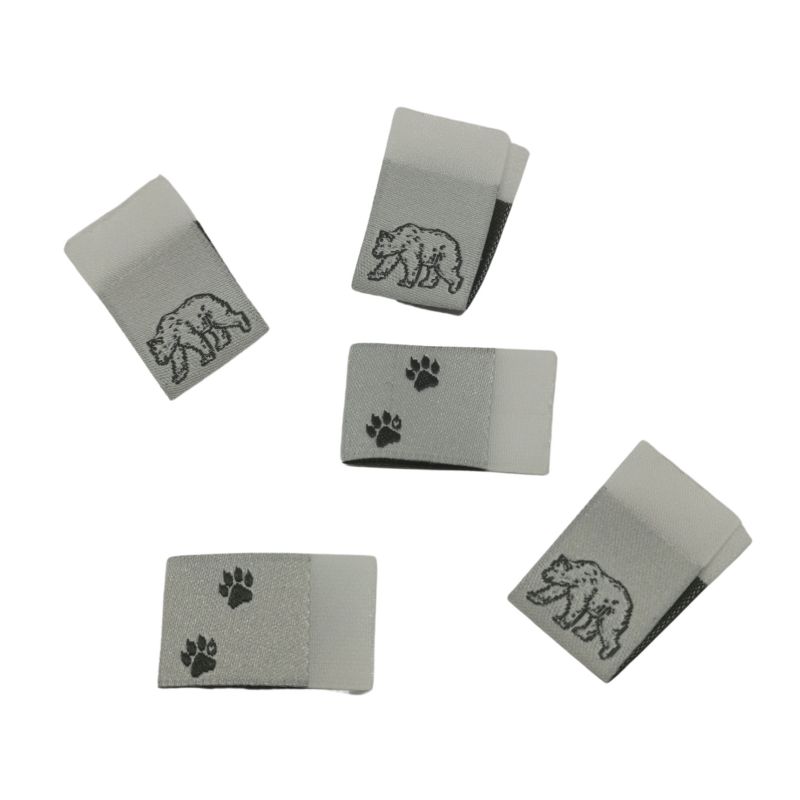 5er Set Weblabel zum Einnähen Bär mit Tatze mit Annähkante 15 x 25mm