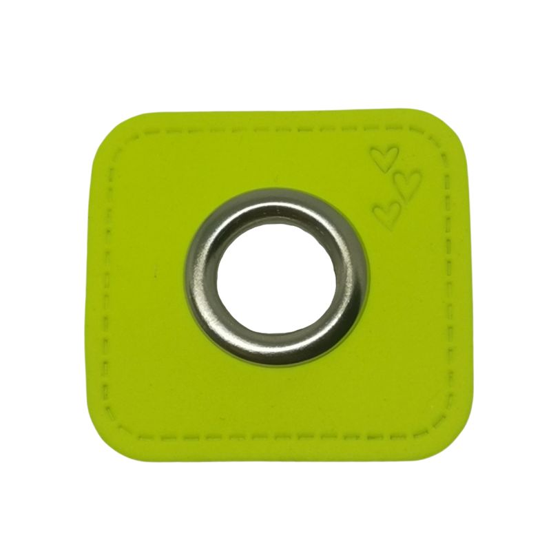 Ösenpatch 31 mm neongelb mit Herzen