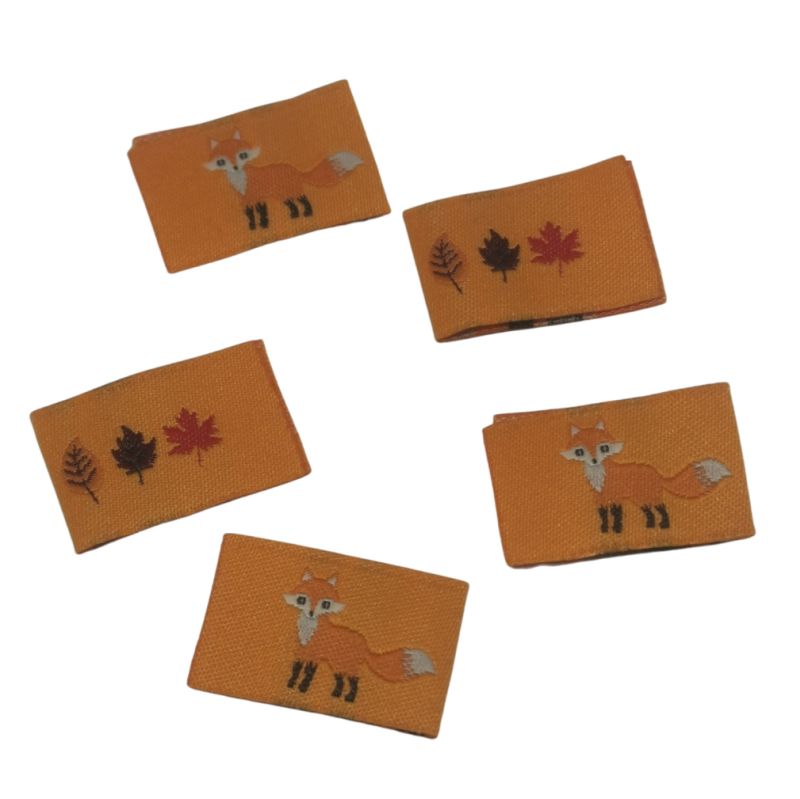 5er Set Weblabel zum Einnähen Herbst / Fuchs 15 x 23mm