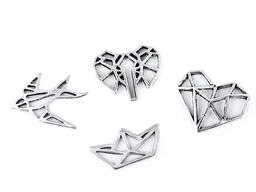 Metallverzierung Origami Herz, Elefant und Vogel