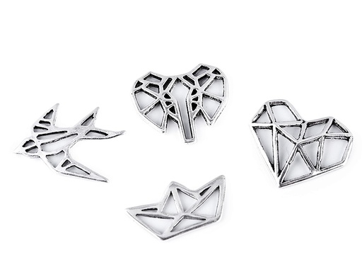 Metallverzierung Origami Herz, Elefant, Schiff und Vogel