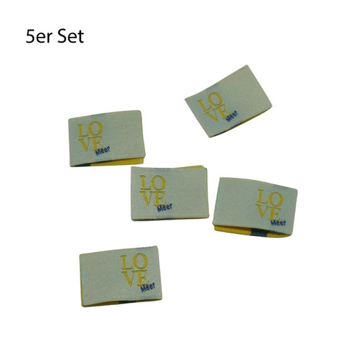 [630 9006 000] 5er Set Weblabel zum Einnähen Love Meer 22 x 15mm