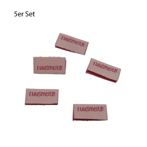 [630 9014 000] 5er Set Weblabel zum Einnähen Luusmeitli 20 x 10mm (Achtung sehr schmaler Bereich zum Annähen)