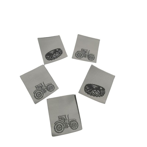 [630 9939 000] 5er Set Weblabel zum Einnähen Traktor 40 x 49mm