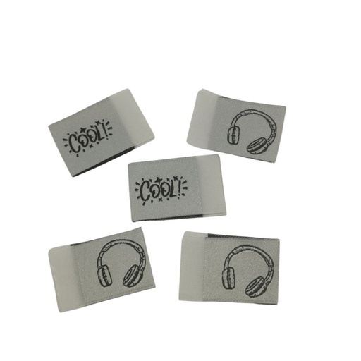[630 9928 000] 5er Set Weblabel zum Einnähen mit Annähkante Kopfhörer / Cool 20 x 30mm