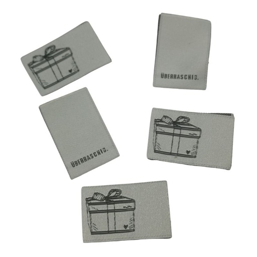 [630 9957 000] 5er Set Weblabel zum Einnähen Geschenk / Überraschig 20 x 30mm