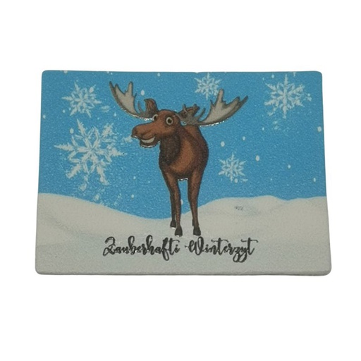 [629 3406 000] "Elch zauberhafti Wintertzyt" Kunstleder Label 4 x 3 cm