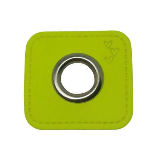 [628 4108 000] Ösenpatch 31 mm neongelb mit Herzen