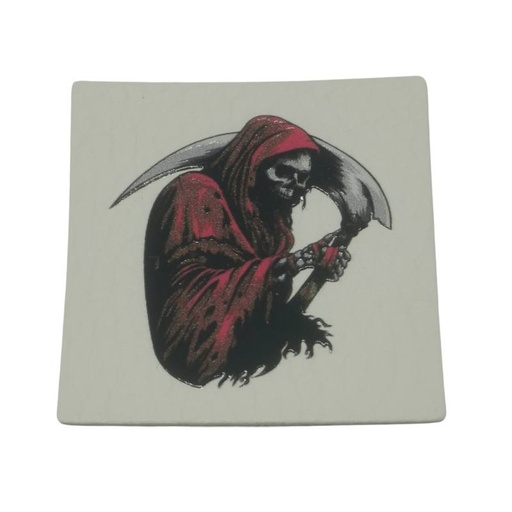 [629 3420 000] "Sensenmann / Reaper" Kunstleder Label 4 x 4cm