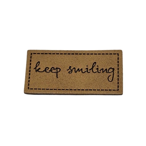 [629 3422 000] "keep smiling" Kunstleder Label 4 x 2 cm