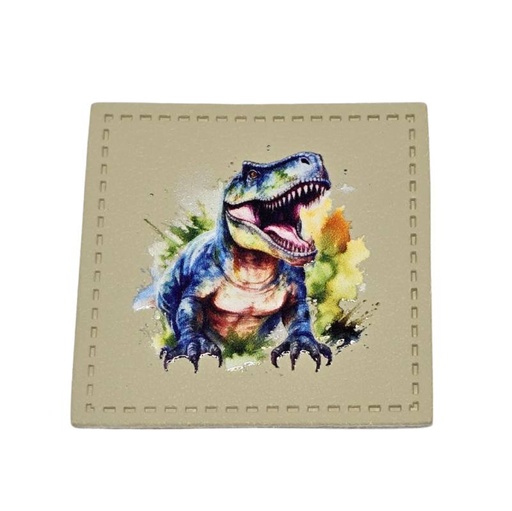 [629 3425 000] "Dinosaurier" Kunstleder Label 4 x 4 cm
