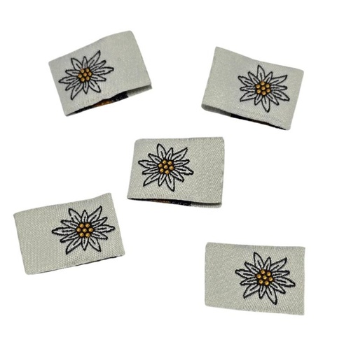 [630 9970 000] 5er Set Weblabel Edelweiss zum Einnähen 15 x 22 mm