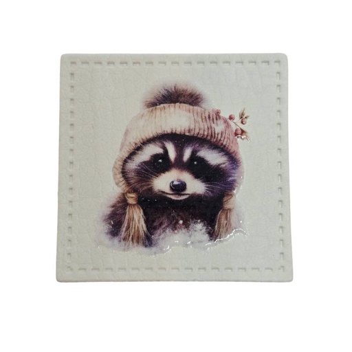 [629 3433 000] "Waschbär Sammy" Kunstleder Label 4 x 4 cm