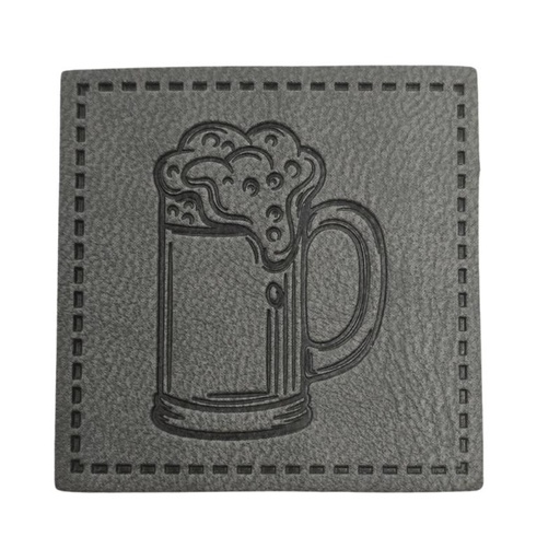 [629 3435 000] "Bier" Kunstleder Label 4 x 4 cm