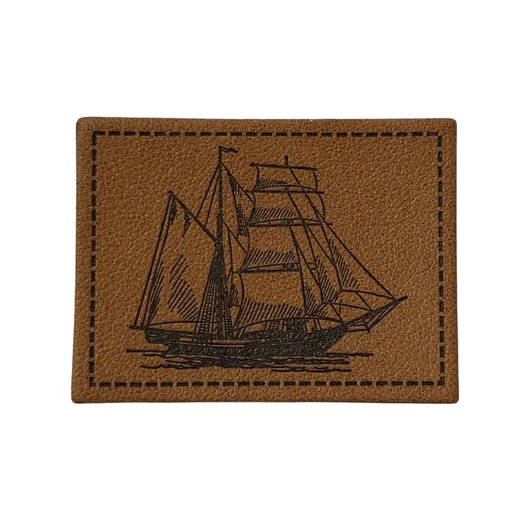 [629 3439 000] "Schiff" Kunstleder Label 4 x 3 cm