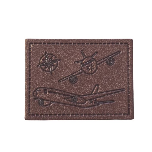 [629 3444 000] "Flugzeug" Kunstleder Label 4 x 3 cm