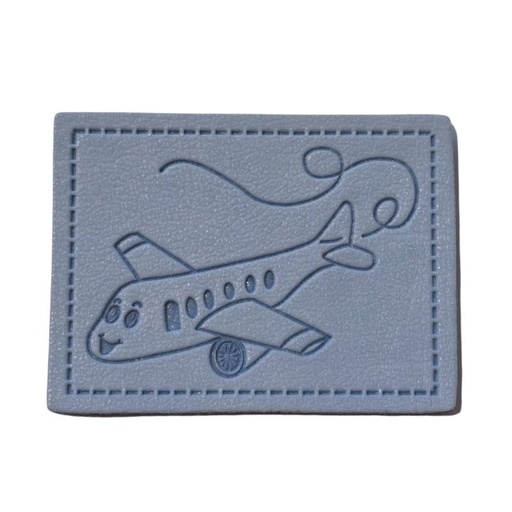 [629 3445 000] "Flugzeug" Kunstleder Label 4 x 3 cm