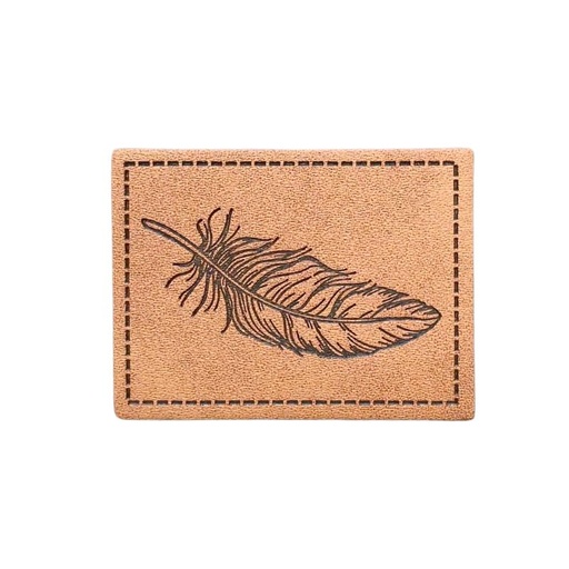[629 3458 000] "Feder" Kunstleder Label 4 x 3cm