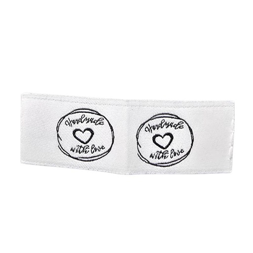 [630 2240 000] Weblabel Handmade with love zum Einnähen (Seitlich) 15 x 22 mm