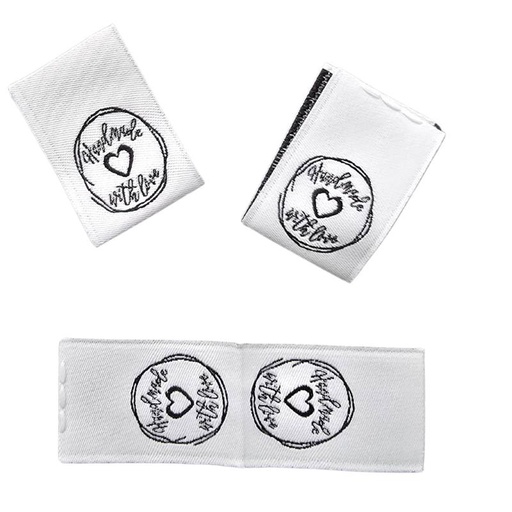 [630 2243 000] Weblabel Handmade with love zum Einnähen 15 x 22 mm (Hochformat)
