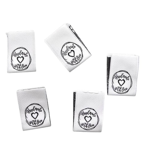 [930 9973 000] Weblabel Handmade with love zum Einnähen 15 x 22 mm (Hochformat)