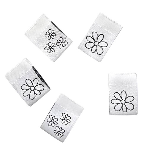 [630 9971 000] 5er Set Weblabel Blume zum Einnähen 15 x 22 mm