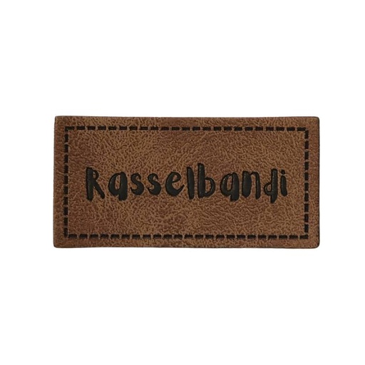 [629 3473 000] "Rasselbandi" Kunstleder Label 4 x 2 cm