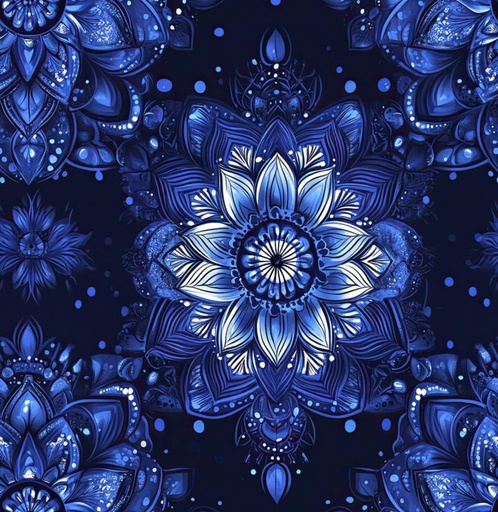 [402 9017 000] French Terry Panel 115 x 155 cm "Blue Mandala Dream"